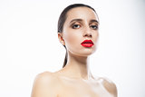 Young woman with red lips
