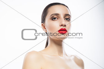 Young woman with red lips