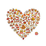 Cakes and sweets collection, heart shape for your design
