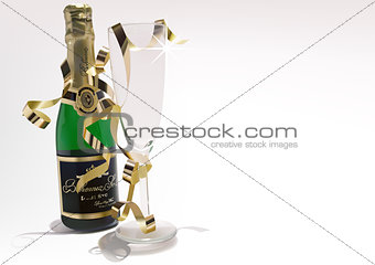 Wine Bottle and Glass with Golden Confetti