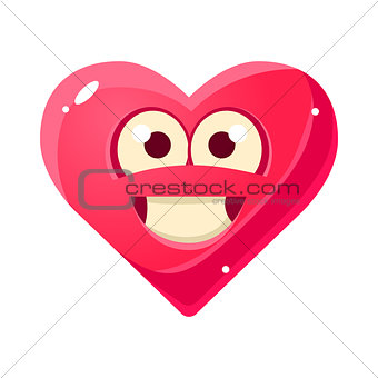 Content And Proud Emoji, Pink Heart Emotional Facial Expression Isolated Icon With Love Symbol Emoticon Cartoon Character