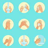 Hands Washing Sequence Instruction, Infographic Hygiene Poster For Proper Hand Wash Procedures