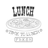 Fresh Cafe Lunch Menu Promo Sign In Sketch Style With Pizza, Design Label Black And White Template