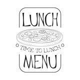 Cafe Lunch Menu Promo Sign In Sketch Style With Pizza, Design Label Black And White Template