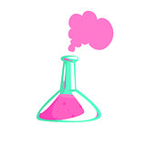 Laboratory Test Tube With Pink Liquid Showing Chemical Reaction, Part Of Chemist Scientist Equipment Set Isolated Object