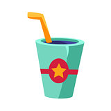 Soft Drink In Glass With A Straw, Cinema And Movie Theatre Related Object Cartoon Colorful Vector Illustration