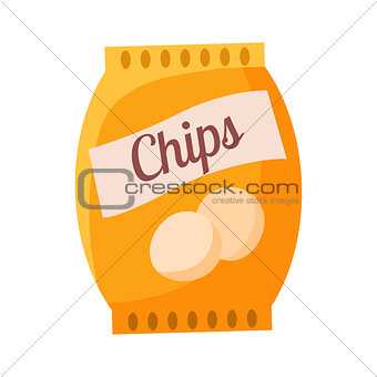 Bag Of Potato Chips Snack, Cinema And Movie Theatre Related Object Cartoon Colorful Vector Illustration
