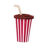 Soft Drink In Stripy Paper Cup With Straw, Cinema And Movie Theatre Related Object Cartoon Colorful Vector Illustration