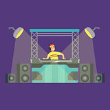 DJ And His Mixer Equipment And Light Show, Part Of People At The Night Club Series Of Vector Illustrations