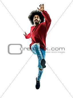 african man running jumping saluting isolated
