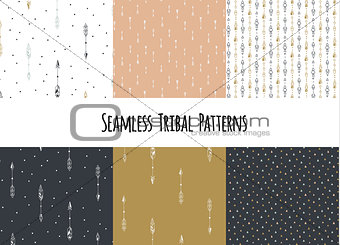 Set of modern seamless hand drawn geometric tribal patterns. Vector navajo design.