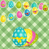 Easter egg bunting over crossed stripes background