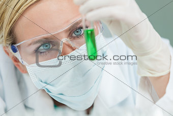 Female Woman Research Scientist With Test Tube In Laboratory