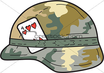 US Army Helmet 4 of Hearts Playing Card Drawing