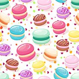 Seamless pattern with colorful macaroon cookies on white. Vector illustration.