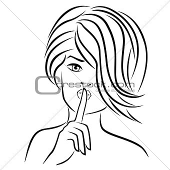 Girl gesticulated with her finger at lips
