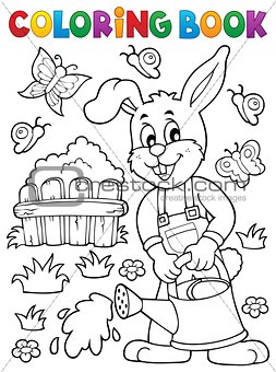 Coloring book rabbit gardener theme 2