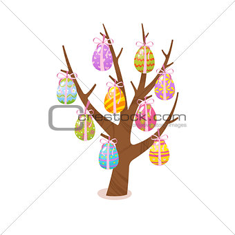 Eggs tree. Easter traditional element. Religious holidays symbols isolated on white background.