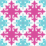 Spanish tiles pattern, Moroccan and Portuguese tile seamless design in pink and turquoise  - Azulejo