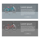 Vector bright illustration of Bike. Beautiful set colorful flat banners on the theme mountain biking, store, routes for cycling.
