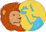 Lion Head Middle East Asia Map Globe Drawing