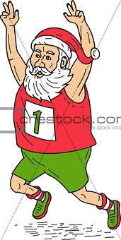 Santa Claus Father Christmas Running Marathon Cartoon