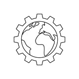 Planet inside the gear line icon