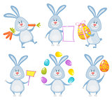 Set of cute Easter rabbits with Easter eggs and banners.