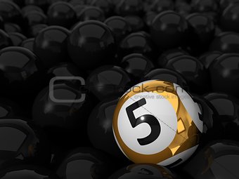 3d illustration of lottery ball and black balls stack.