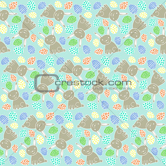 Happy Easter Pattern with Rabbits and Eggs
