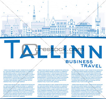 Outline Tallinn Skyline with Blue Buildings and Copy Space. 