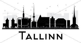 Tallinn City skyline black and white silhouette.