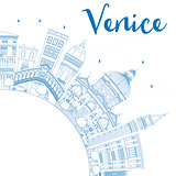 Outline Venice Skyline Silhouette with Blue Buildings.