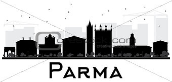 Parma City skyline black and white silhouette.