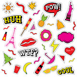 Set of Fashion Patch Badges with Lips, Heart and Other Elements.