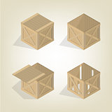 Realistic wooden box isometric, vector illustration.