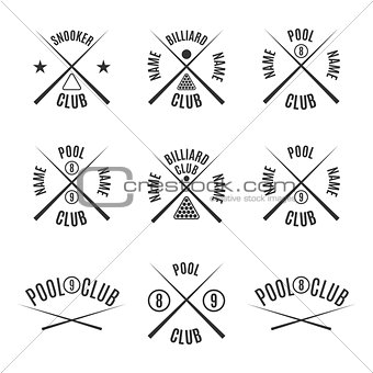 Set emblems billiard club, vector illustration.