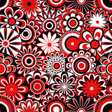 Flowers on seamless pattern in black, white and red