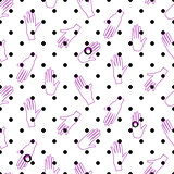 Hipster outline hands vector seamless polka dot pattern.