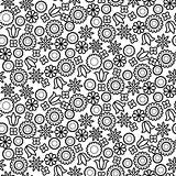 Black line floral seamless vector pattern.