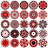 Set of stylized flowers in black, white and red