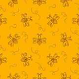 Outline bee insect seamless pattern.