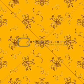 Outline bee insect seamless pattern.