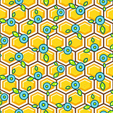 Honeycomb pattern cells with berry vector background.