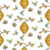 Vespiary, flowers and bees seamless vector pattern.
