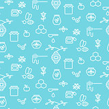 Apiary blue outline icon seamless vector pattern.