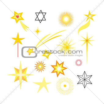 Bright collection of different examples of stars