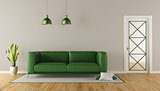 Living room with green sofa