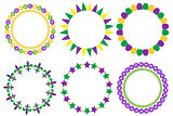Mardi Gras frame set. Cute round border with space for text. Isolated on white background. Vector illustration.