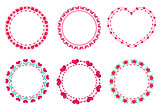 Valentines day frame set. Cute round border with space for text. Isolated on white background. Vector illustration.